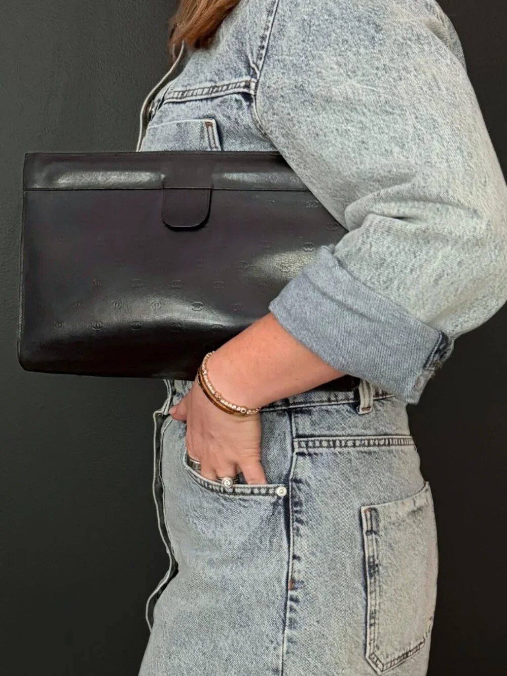 Vintage CHANEL Lambskin Leather Clutch with Mini Embossed CC Logos